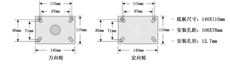 脚轮安装尺寸图