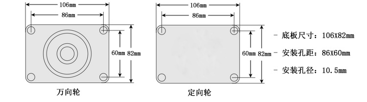 低重心脚轮安装尺寸图